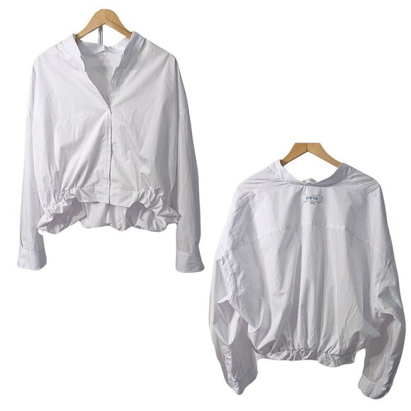 NWOT PARKE White Bubble Down Cropped Blouson Poplin Shirt Boho Normcore Size L - Picture 8 of 10